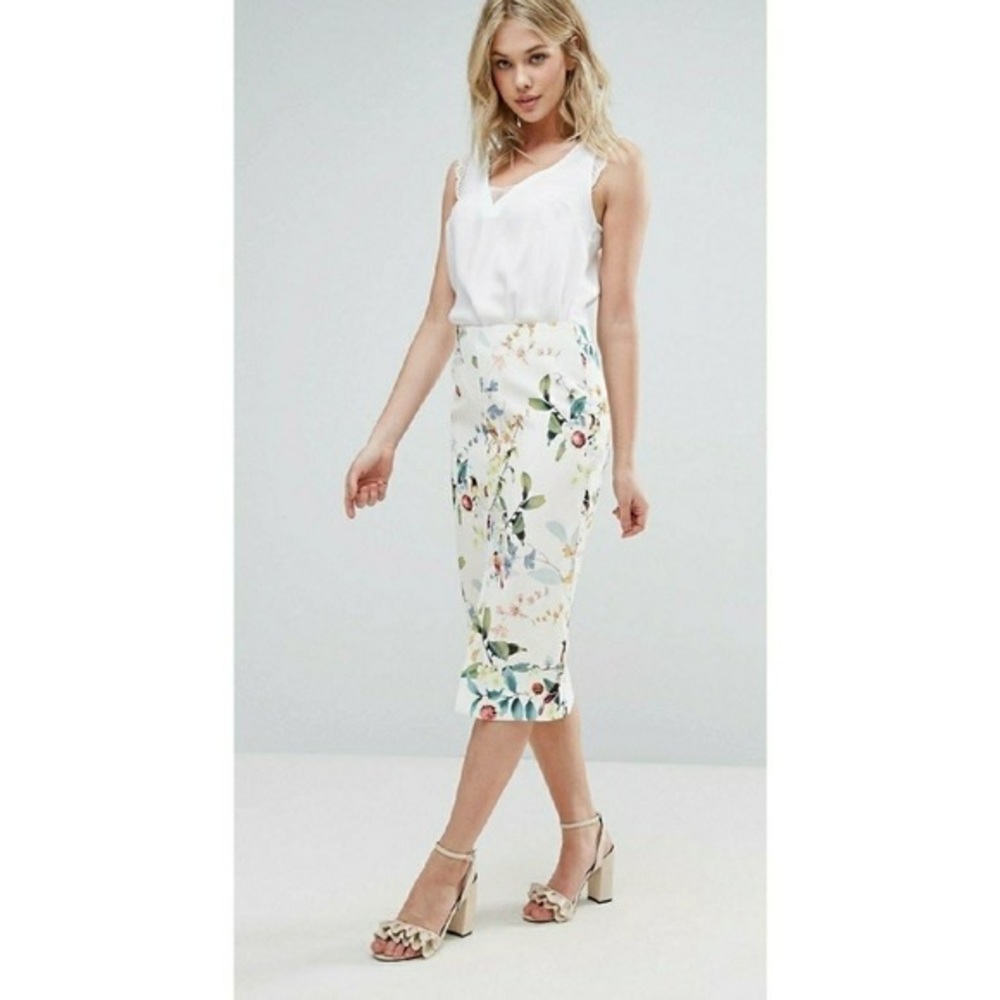 Oasis Bird Print Midi Pencil Skirt